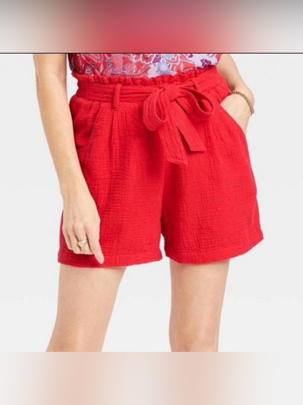 Knox Rose Tie front elastic waist paper pag casual shorts in rebel Red size 2X - Picture 1 of 11